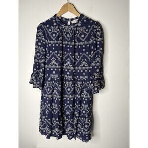 Penelope Rose Womens XL Dress Layered Embroidered Boho Festival Blue Bell Sleeve